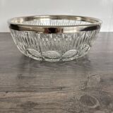 Vintage salad bowl in moulded glass and silver-plated metal.