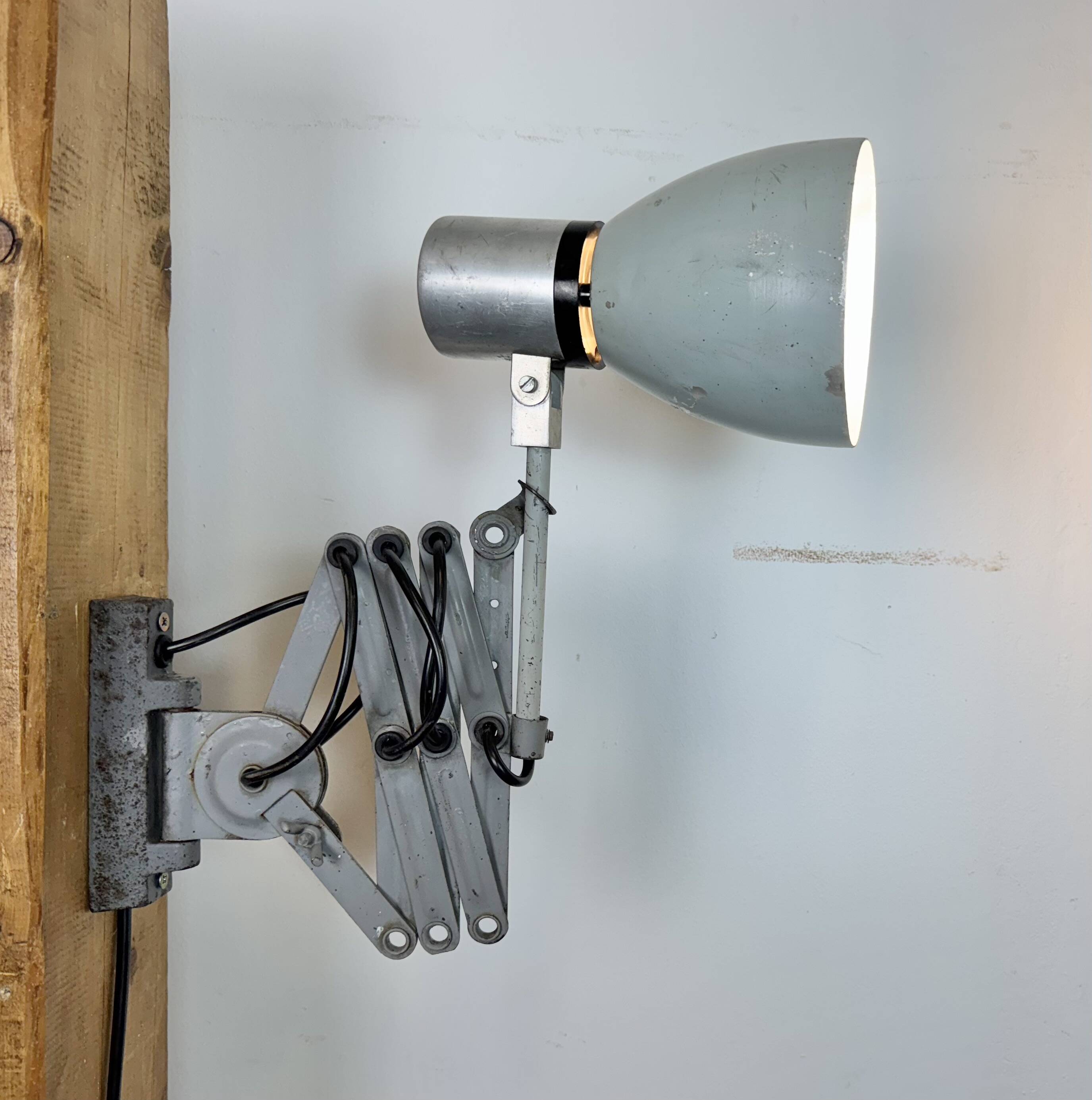Industrial Grey Scissor Wall Lamp, 1960s