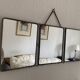 Vintage 1950s triptych barber mirror in black lizard-skin leather - 27 x 67