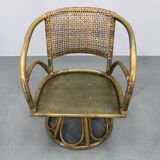 1980s Set of Four Rattan Armchairs with Fabric Pillows