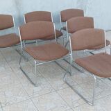 Set of 6 vintage low chairs in chrome metal
