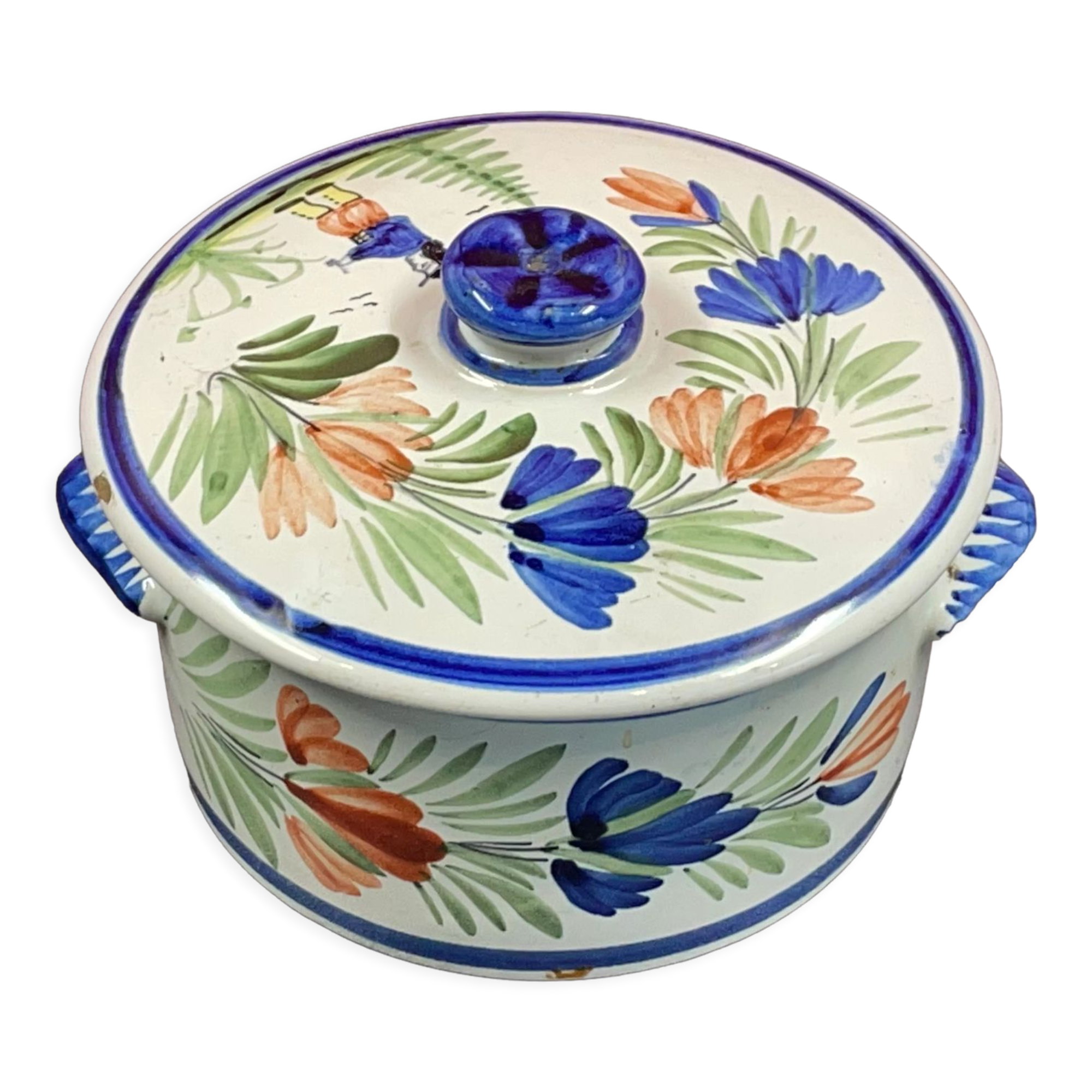 Quimper covered sugar pot Manufacture HB Quimper H 7,5 cm diameter 13 cm