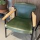 Galathée armchair in green leather, steel and ash wood