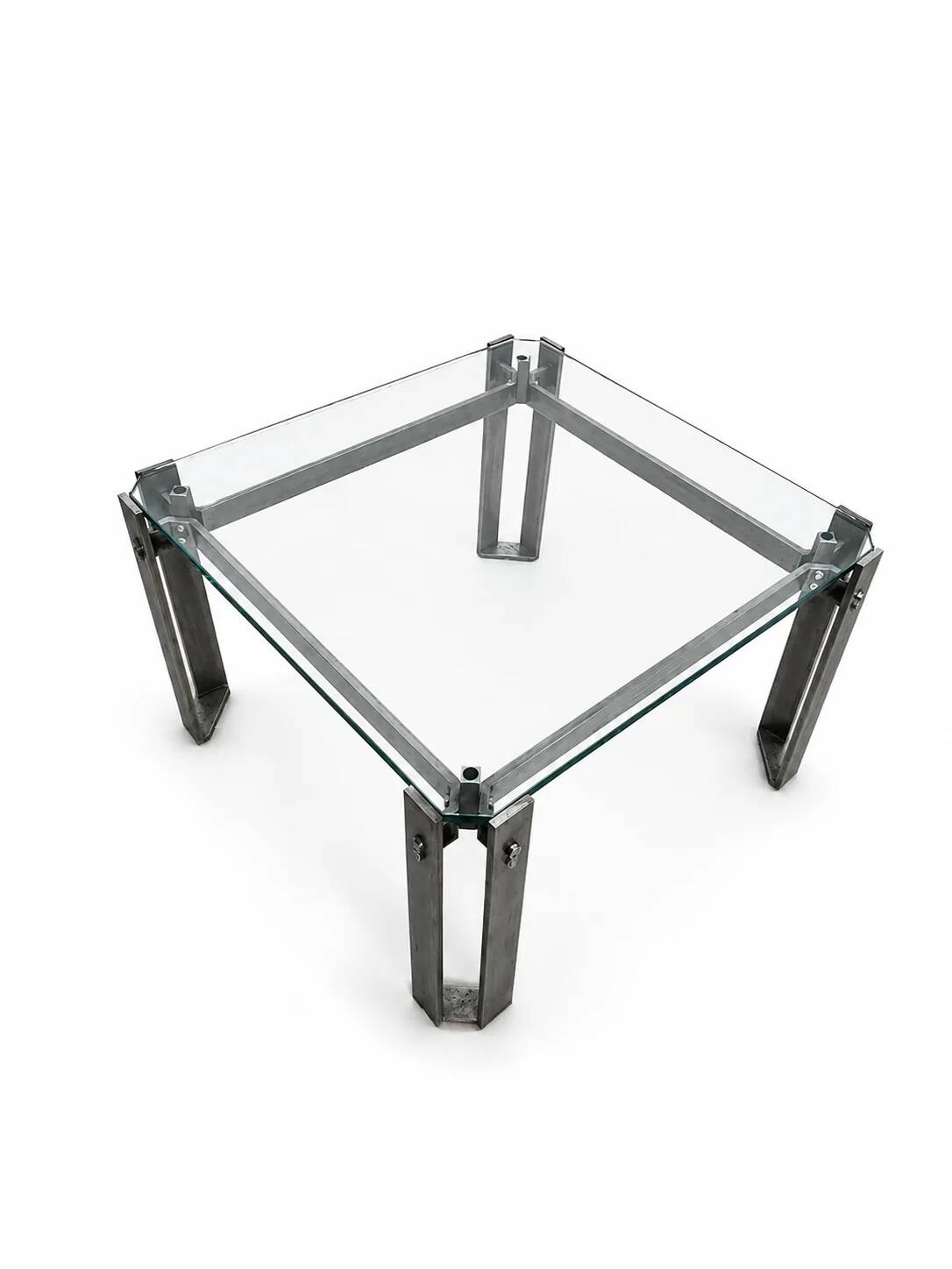 Brutalist coffee table / metal glass / 1980s / weighty