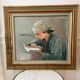 Oil painting on canvas portrait young girl who reads signed
