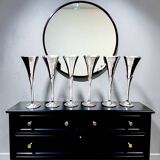 Set of six vintage chrome metal champagne flutes – 1970s