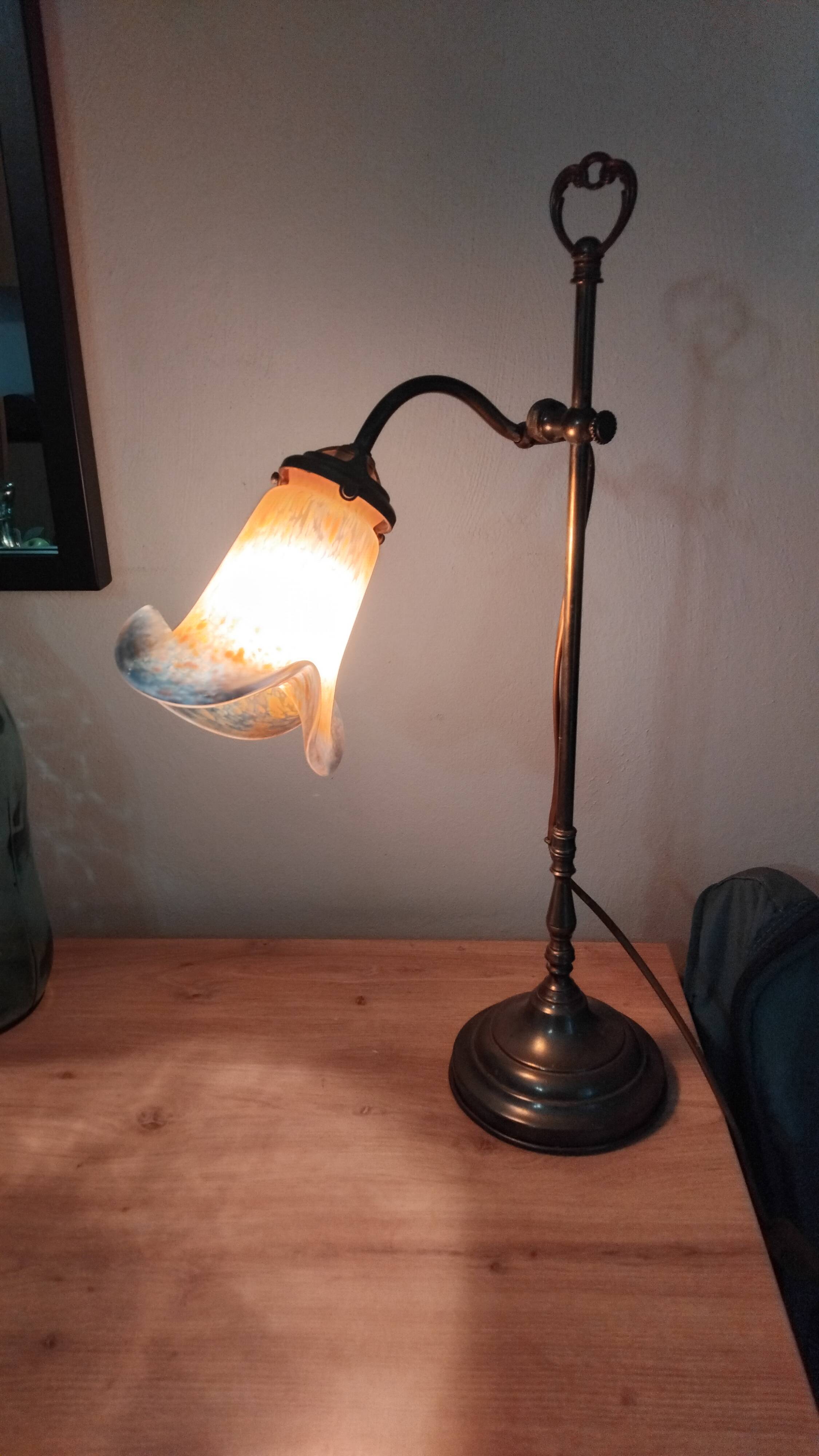 Swan neck lamp tulip shade glass paste vannes antique vintage