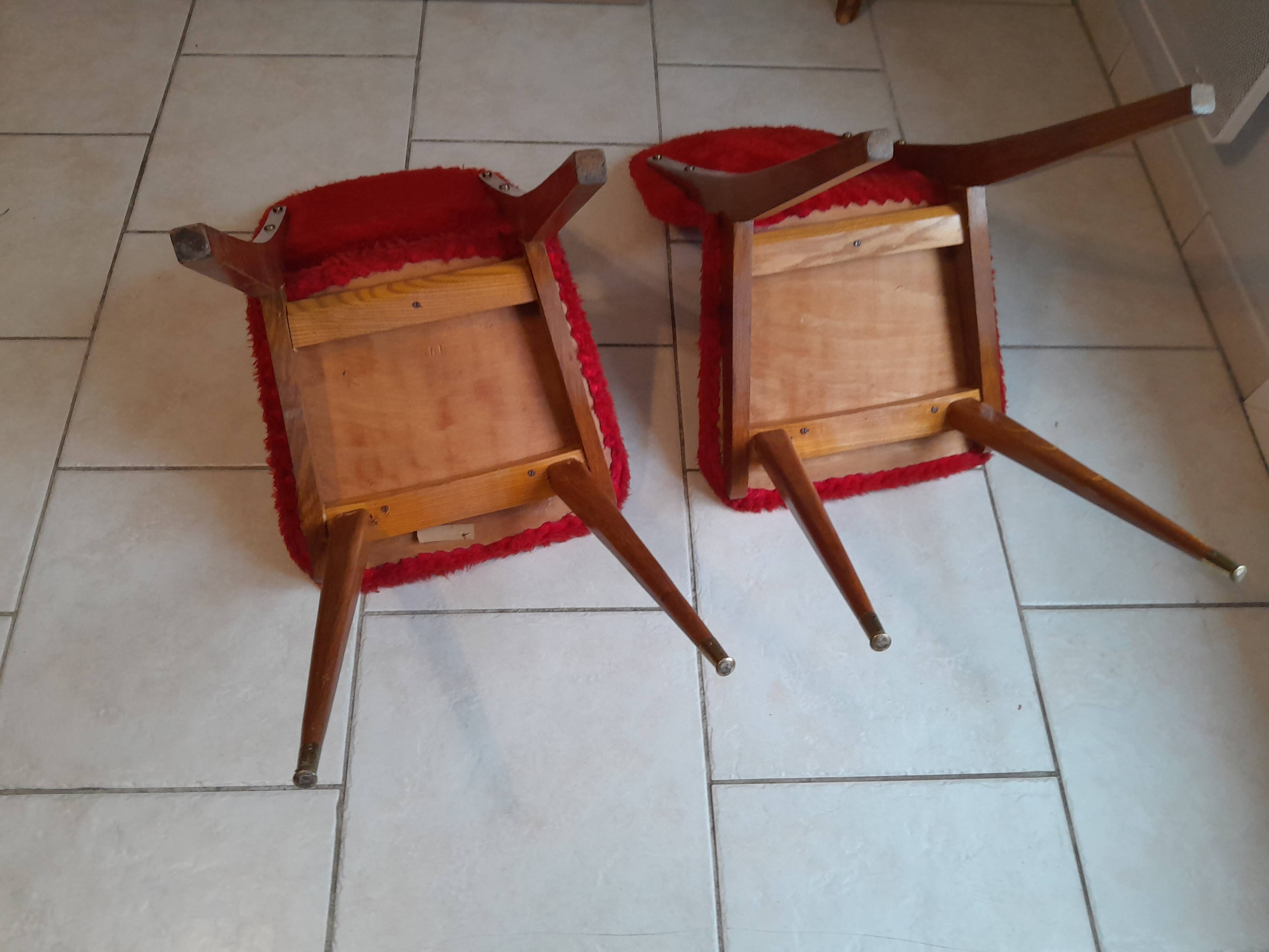 Pair of vintage red moumoute chairs with compass legs