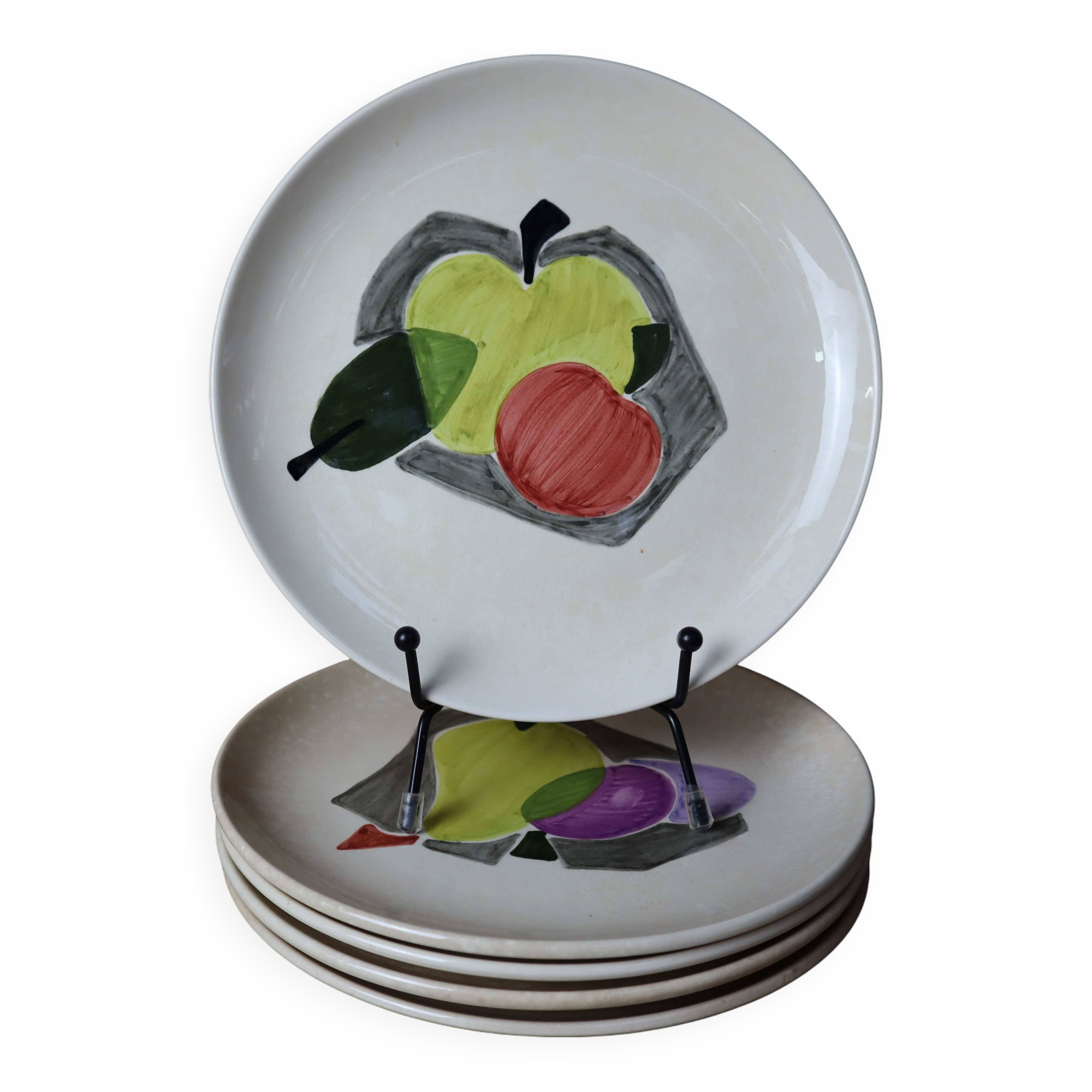 5 assiettes à dessert Villeroy et Boch peintes à la main