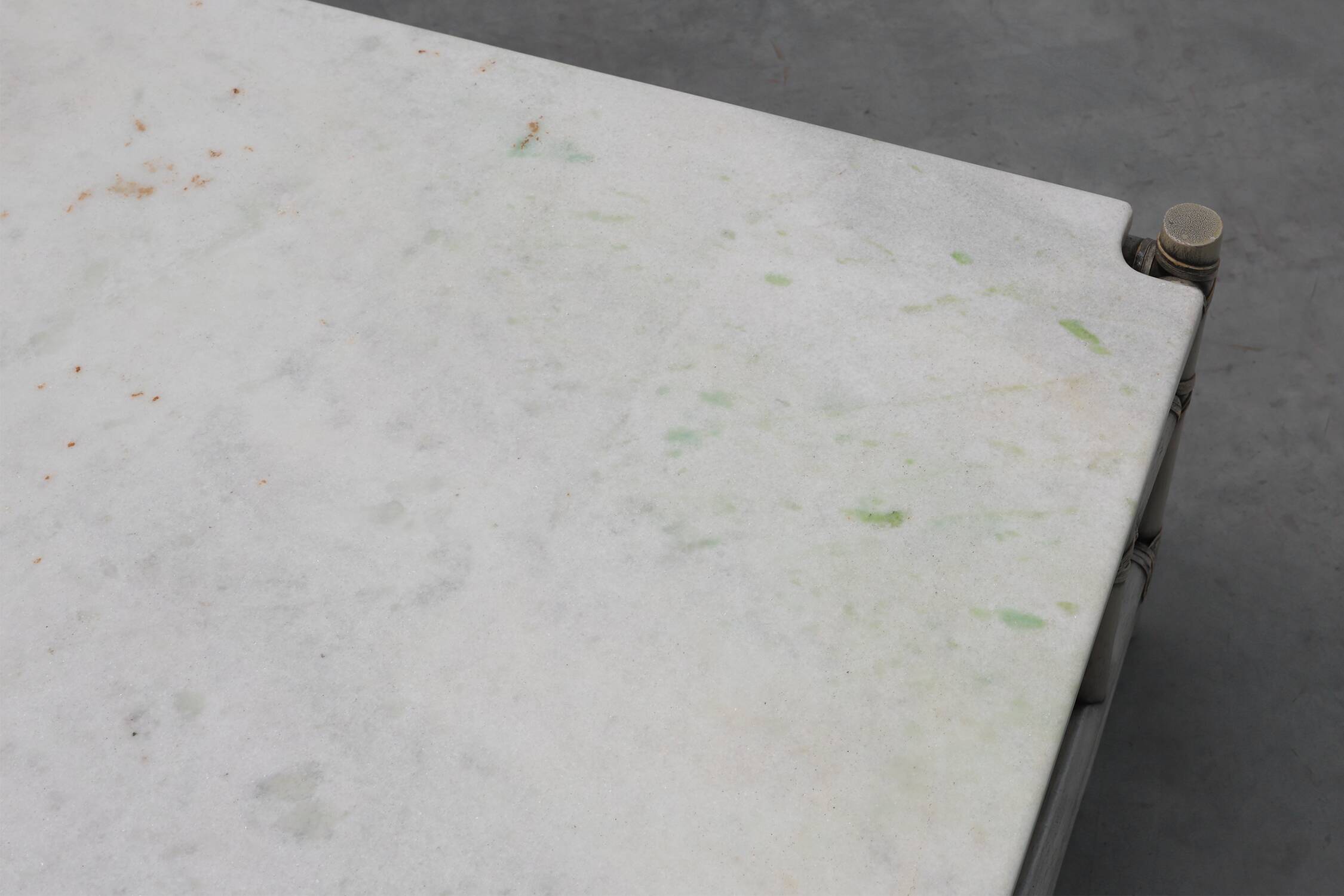 Large Wicker “Attila” Series Coffee Table with marble top by Gasparucci Ita