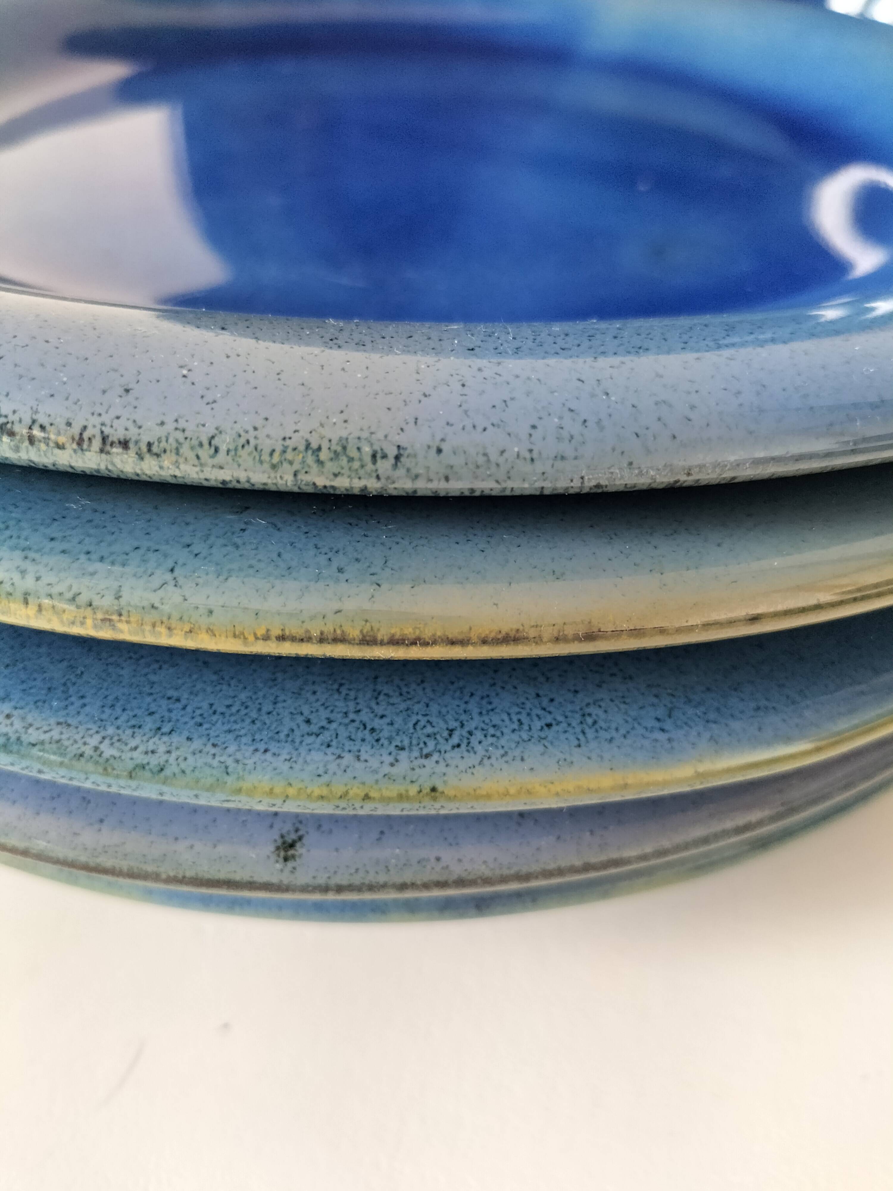 6 assiettes en grès émaillé – bleu cobalt & turquoise