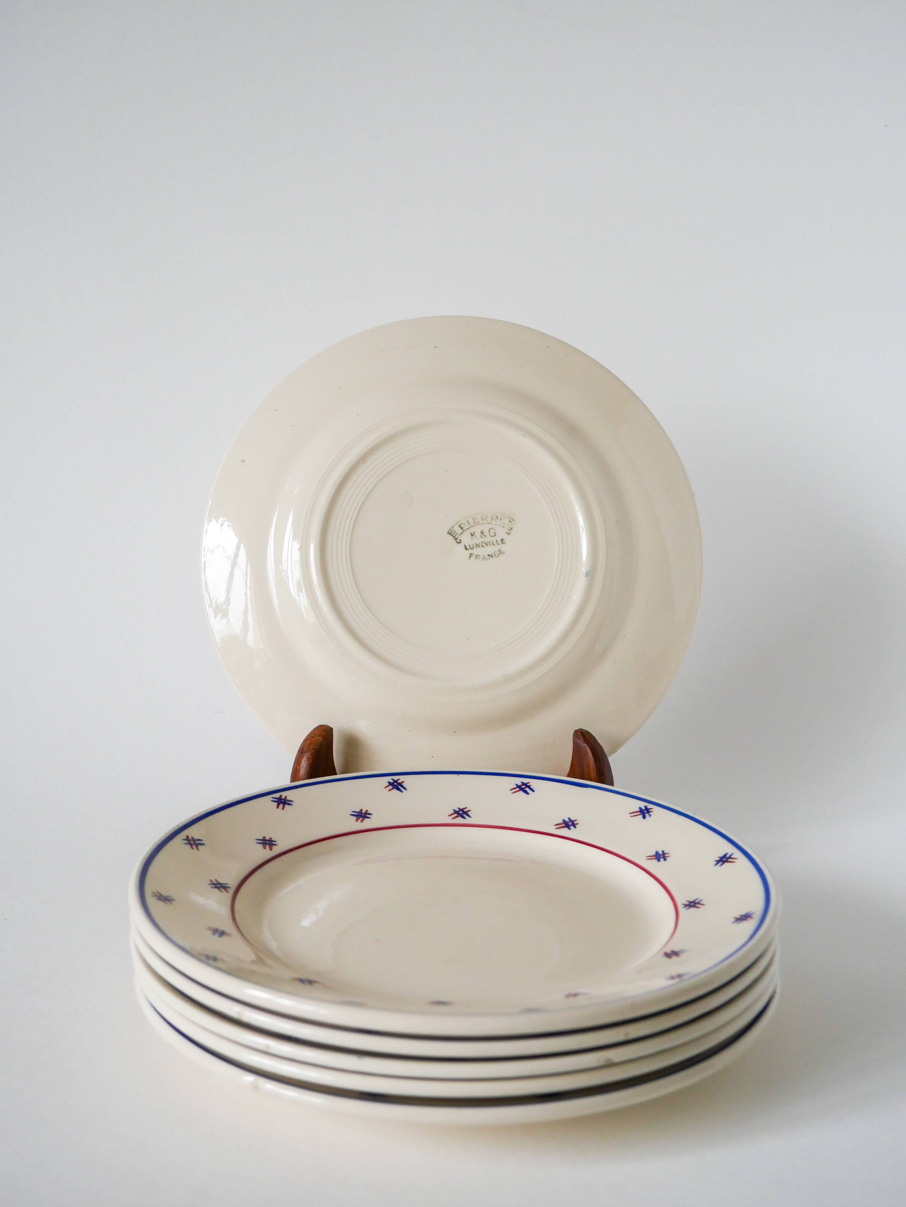 Lot of 6 small dessert plates, Lunéville model E Pierrée, 1940