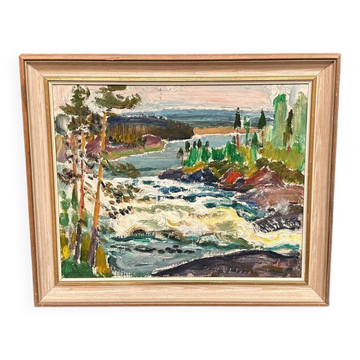 Original Swedish Oil On Panel – “Forsande Vatten” By Paul Sahlin
