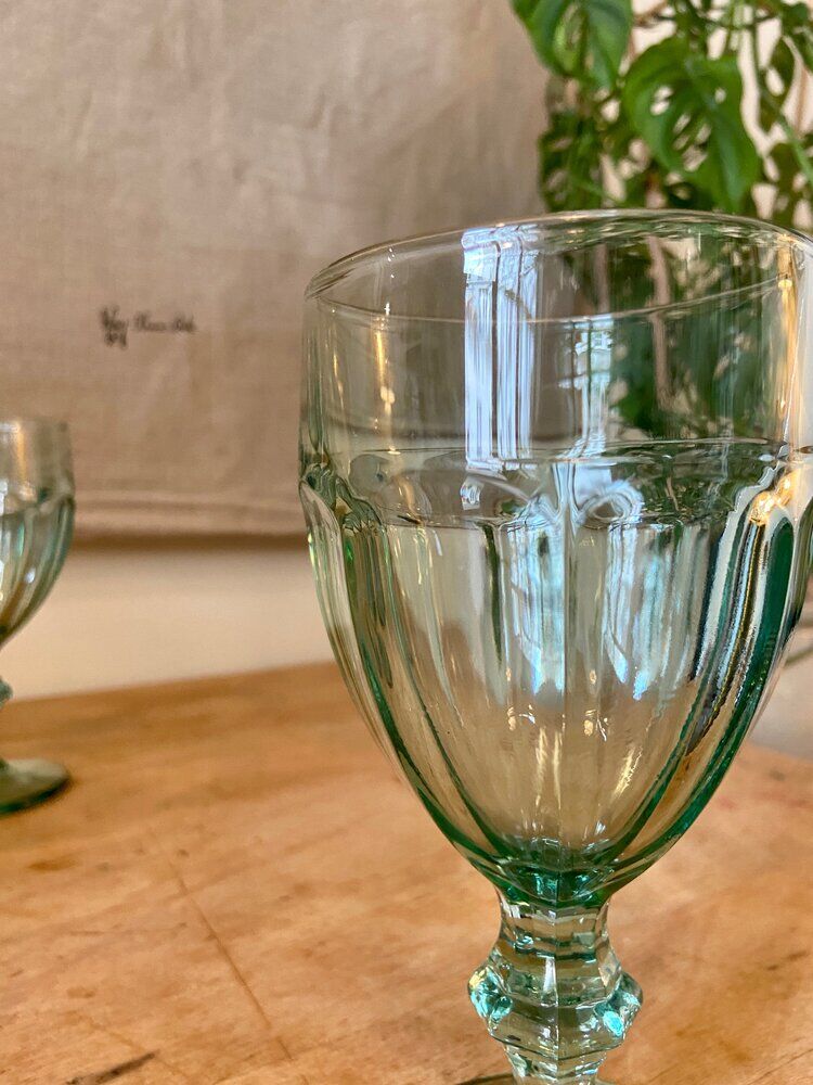 9 green molded glass glasses