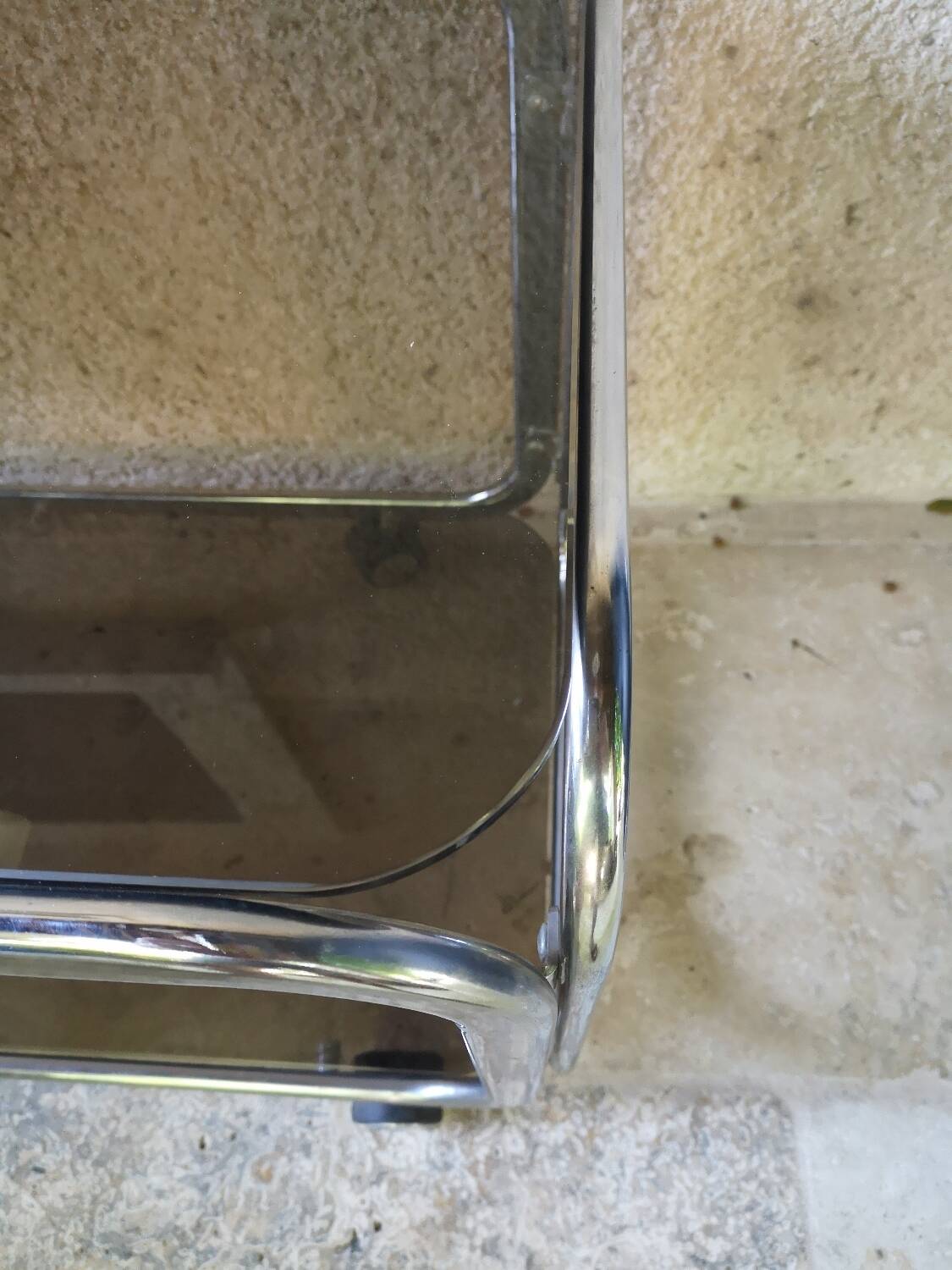 Trolley, hifi table. Smoked silver metal glass 60's