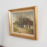 Painting „The Farm under the Willows”, Scandinavian design, 1960s