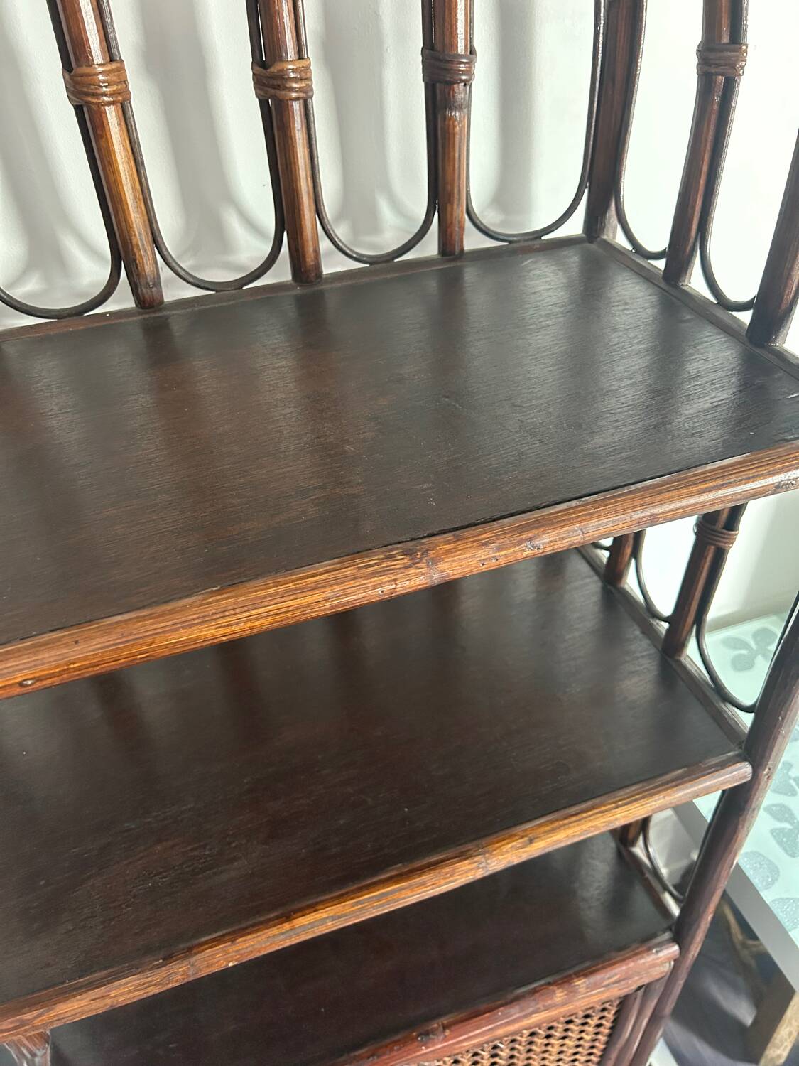 Rattan shelf / bookcase with cabinet