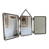 Miroir vintage 1910 triptyque barbier fleur de lys doré - 22 x 50 cm