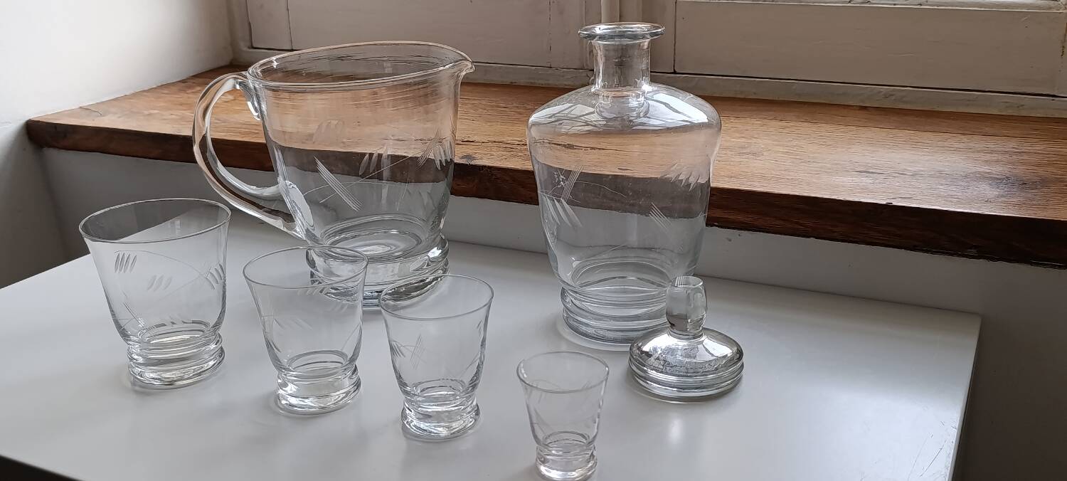 Set of antique carafes and glasses