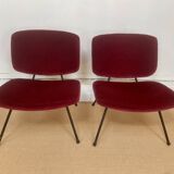 Pair of red velvet armchairs by Pierre Paulin for Thonet.