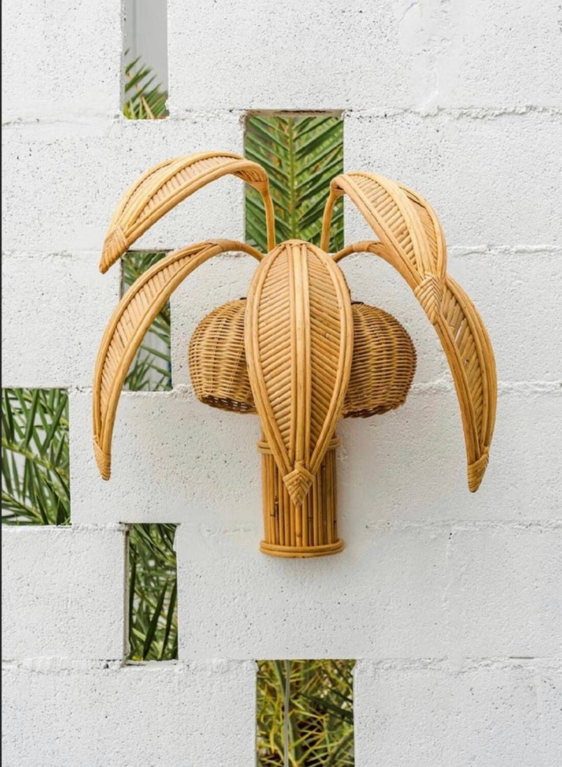 Pair of "coconut/palm" wall lights in rattan