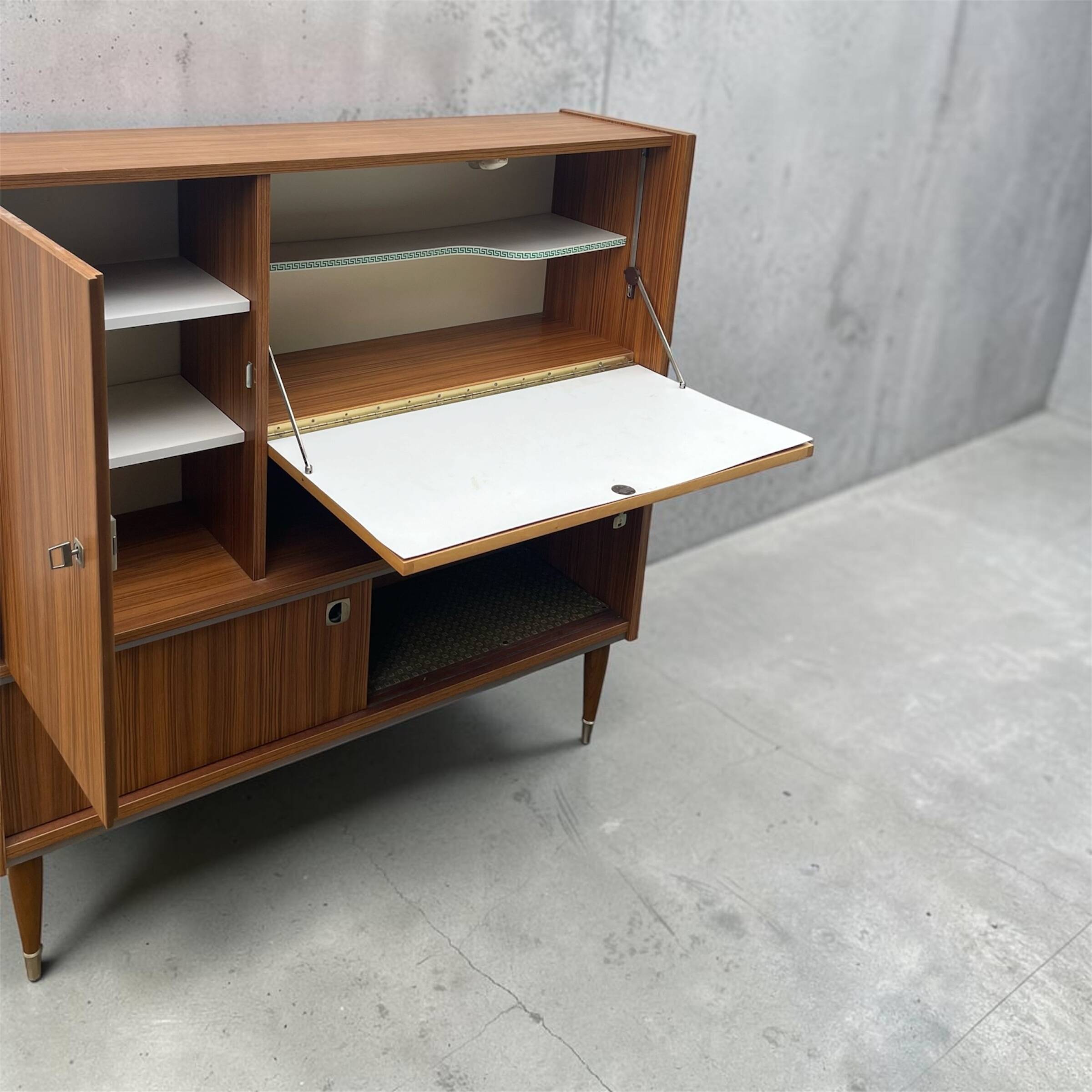 Vintage Scandinavian high buffet in Zebrano.