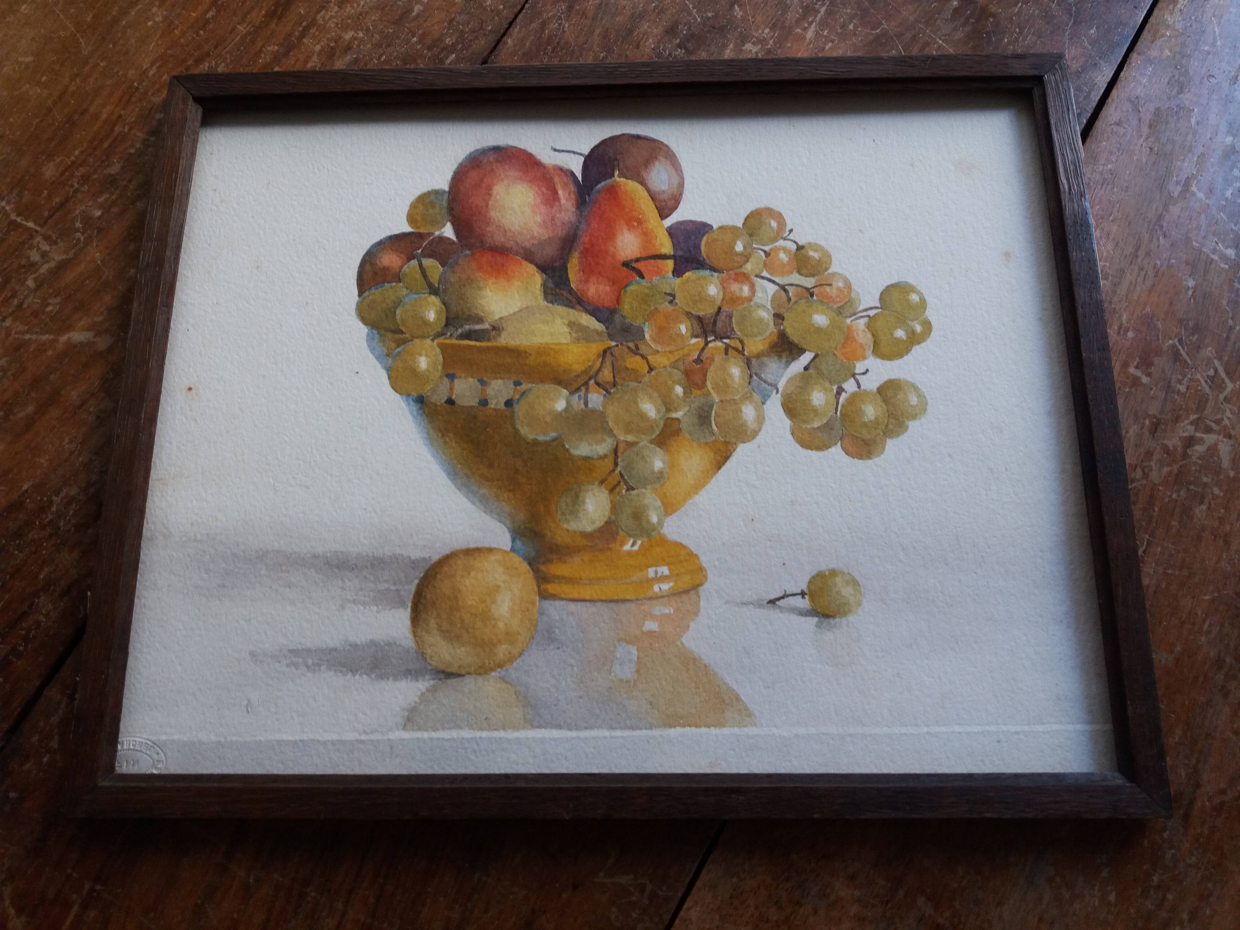 Still life with grapes and pears