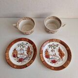Two cups with saucers with Asian decorations, Gien earthenware