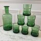 Set of a decanter and 6 glasses colored green bottle 70s
