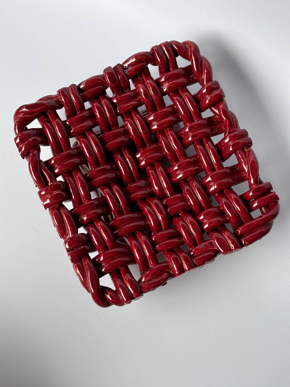 Burgundy woven ceramic basket bowl