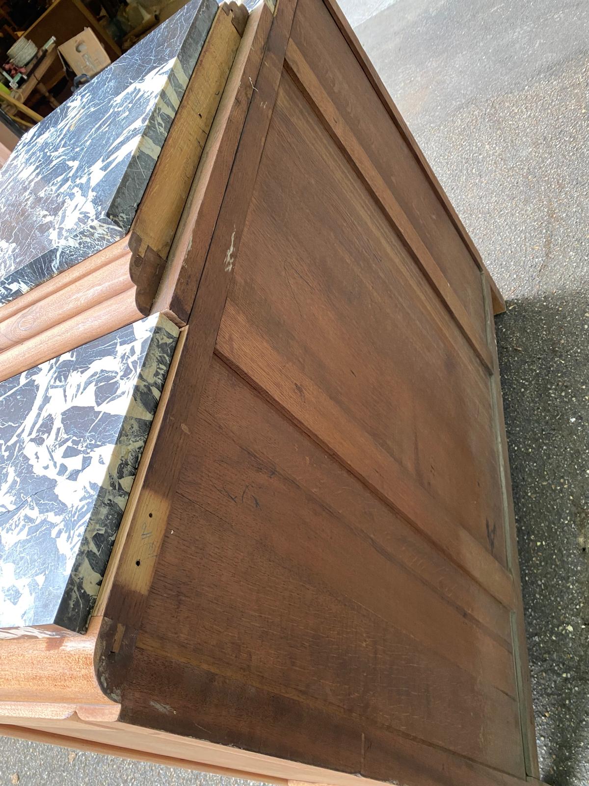 Art Deco sideboard renovated in solid walnut and large antique marble from the 1930s.