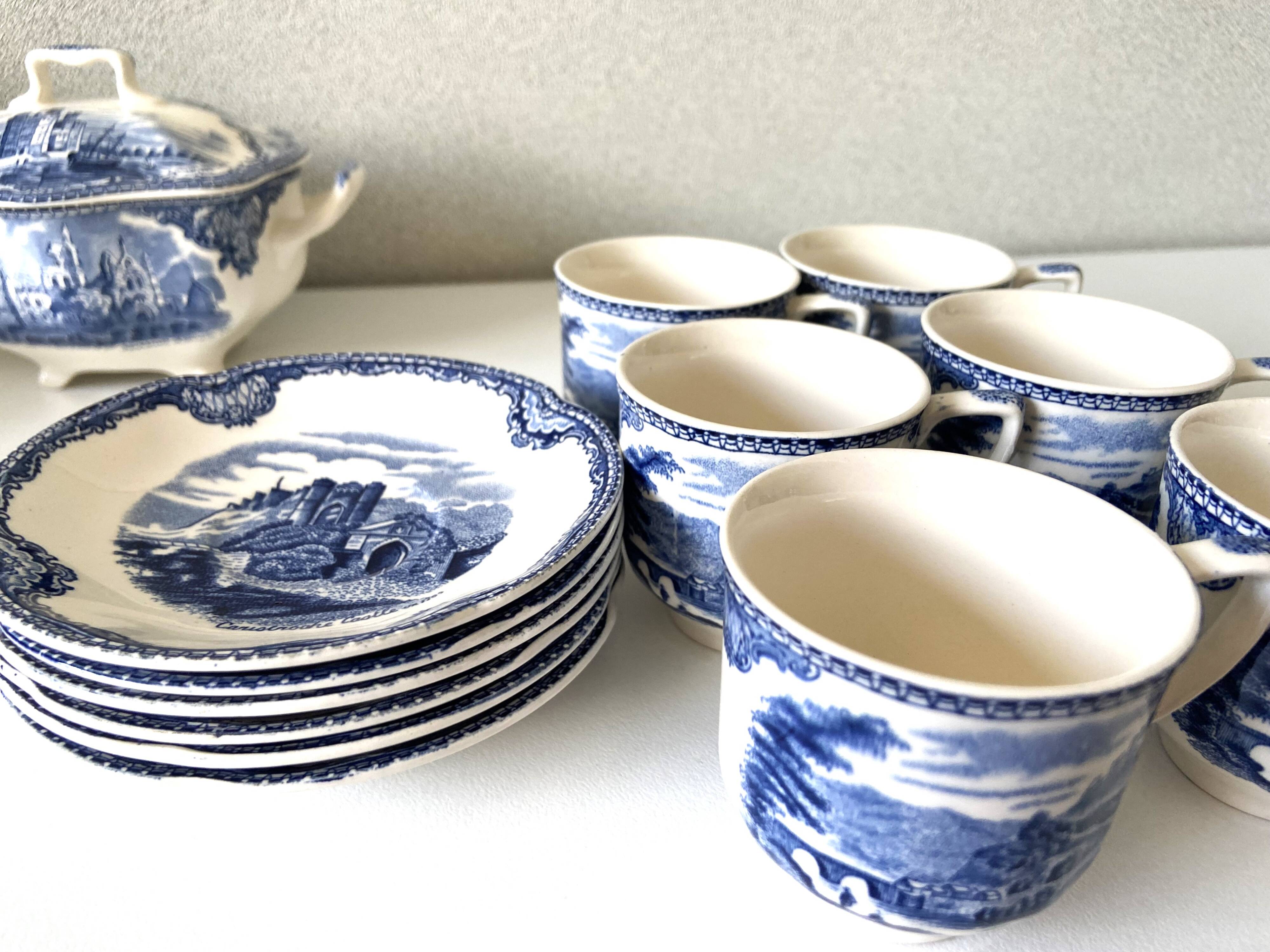 Vintage Johnson Brothers Old Castles Blue Coffee and Chocolate Tea Set