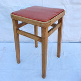 Tabouret vintage bois et assise skai rouge