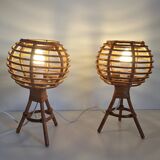 Pair of bamboo bedside lamps