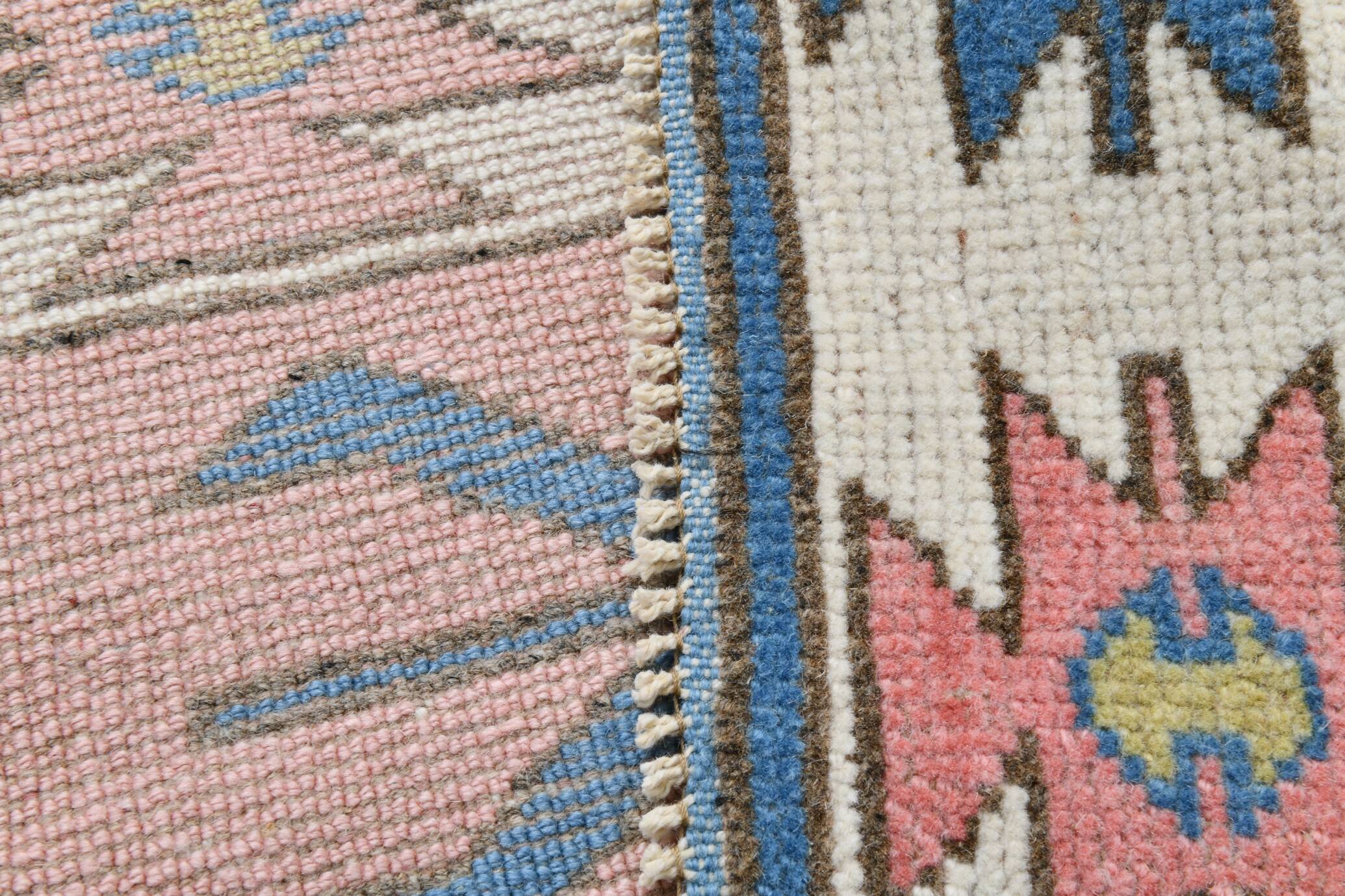 Dusty Pink & Blue Handmade Vintage Rug, 141x184 Cm