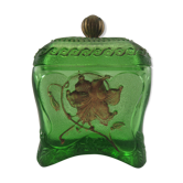 Bonbonnière verre moulé pressé vert doré Cristallerie de VALLERYSTHAL