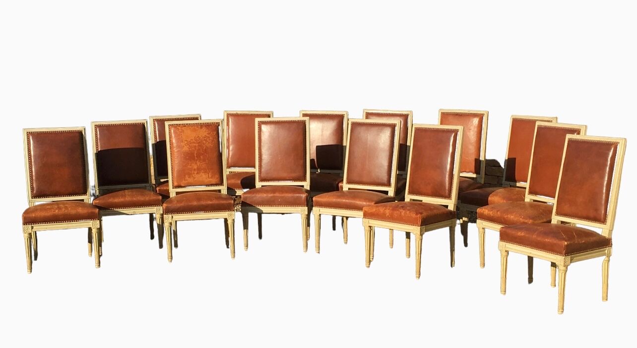 Set of 14 Louis XVI style lacquered chairs