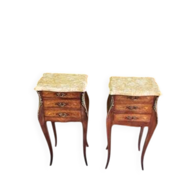Paire de chevets en bois de rose avec plateau marbre