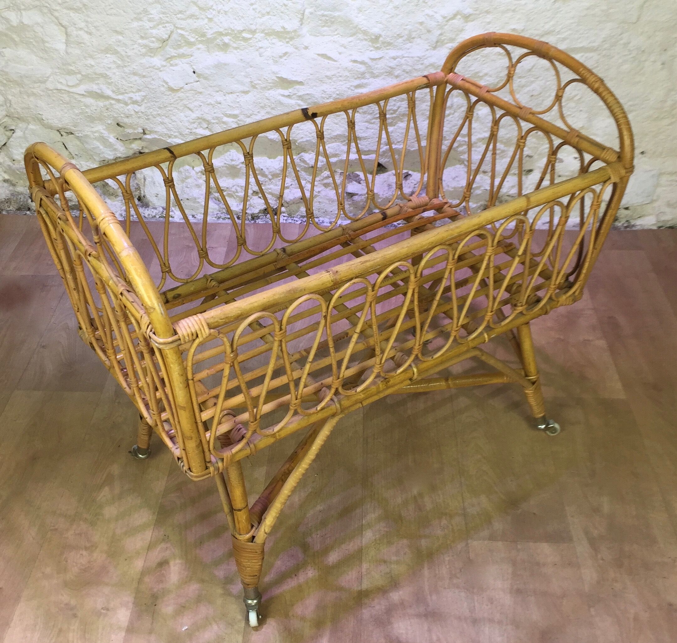 Rattan crib 1960s
