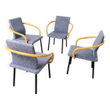 4x Chaise Mandarin par Ettore Sottsass pour Knoll, 1986 - Tissu bleu, bambou