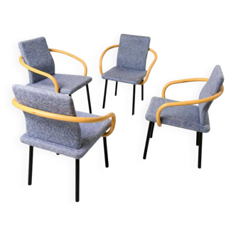 4x Mandarin chair by Ettore Sottsass for Knoll, 1986 - Blue fabric, bamboo