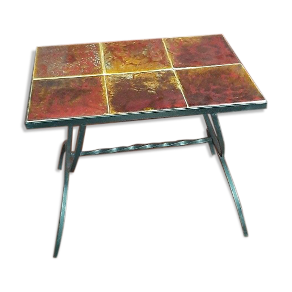 Table basse en fer forgé carreaux Vallauris | Selency