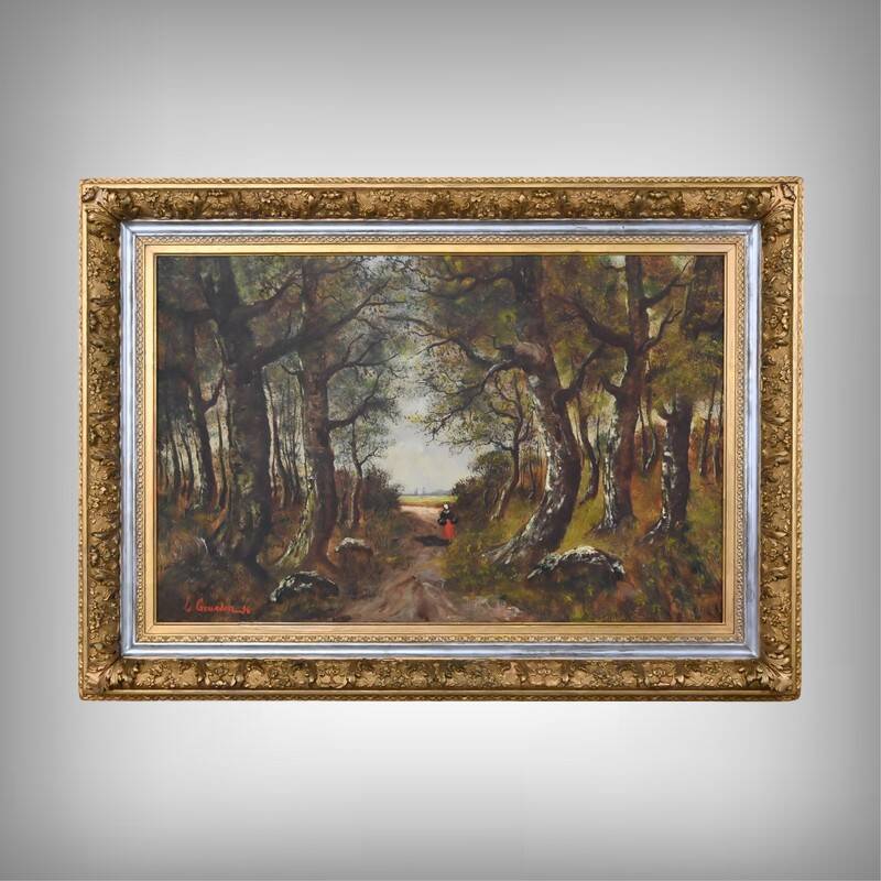 Important painting "Stroll in the Underwood", oil on canvas, signed L. Gourdon – 1896