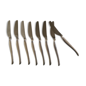 Set 8 knives 1960 Christofle silver metal space age