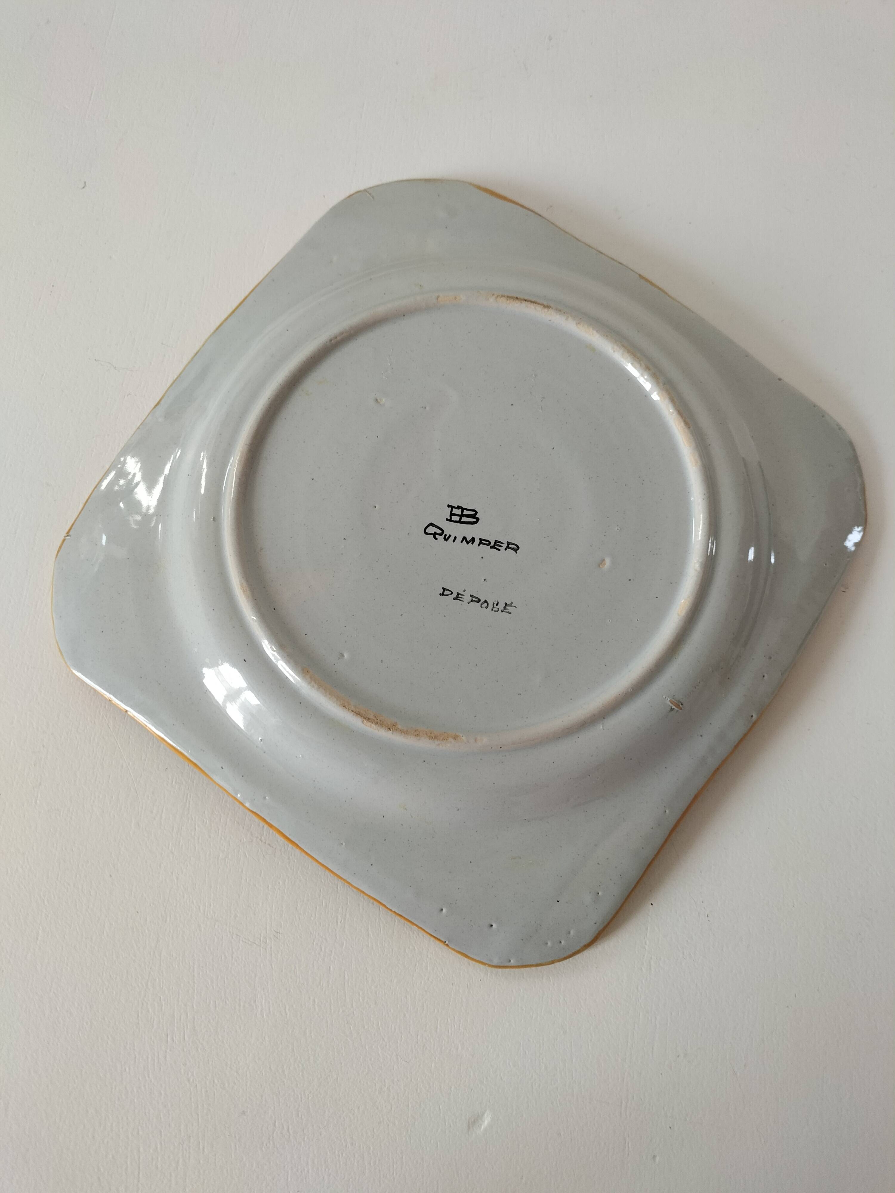 Square dish in earthenware Hubaudière & Bousquet (HB) Quimper