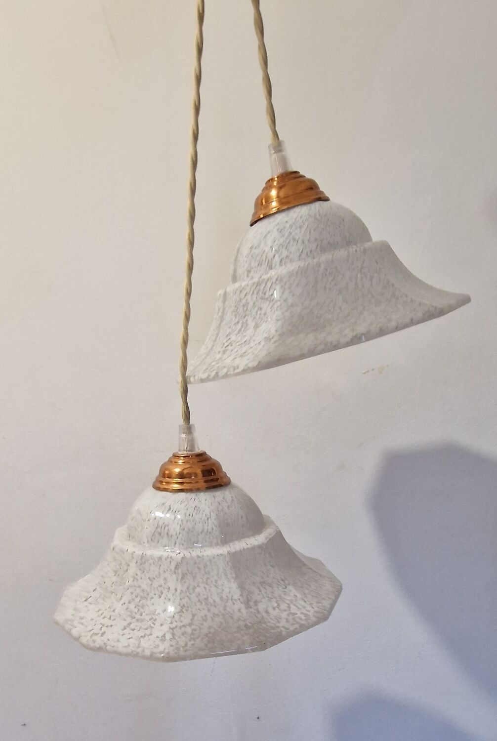 Duo of glass pendant lamps Art Deco