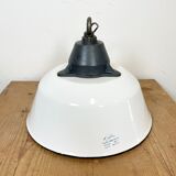 White Enamel and Cast Iron Industrial Pendant Light, 1960s