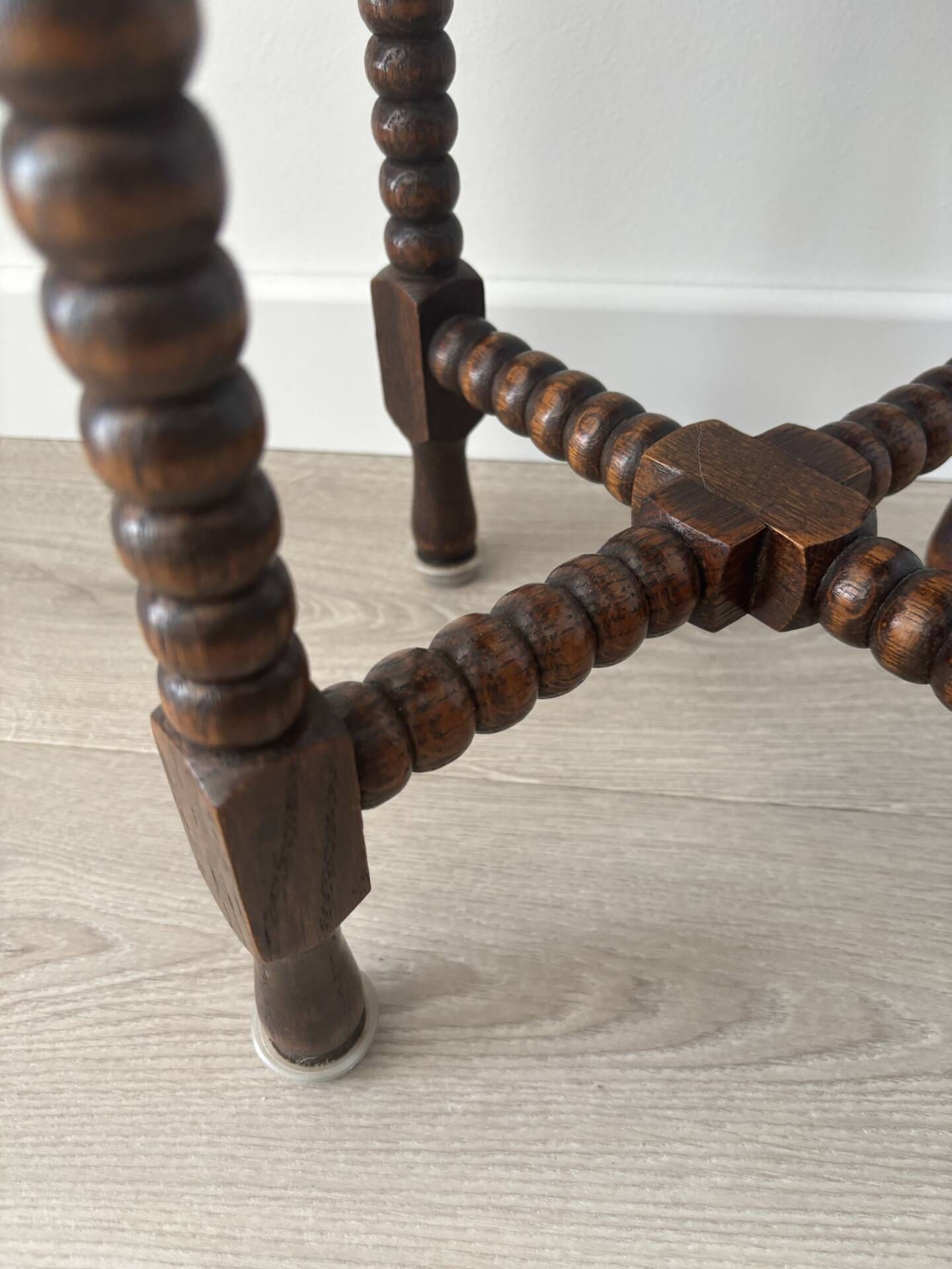Small vintage turned wooden side table, round wooden accent table.