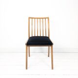 Chaise vintage Mid-Century à barreaux en bois massif avec assise à ressorts