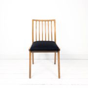 Chaise vintage Mid-Century à barreaux en bois massif avec assise à ressorts